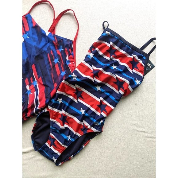 2 set Women's SPEEDO Swimsuits Size 8/34 Flyback ProLT Relay Back Patriotic NEW - Picture 3 of 8